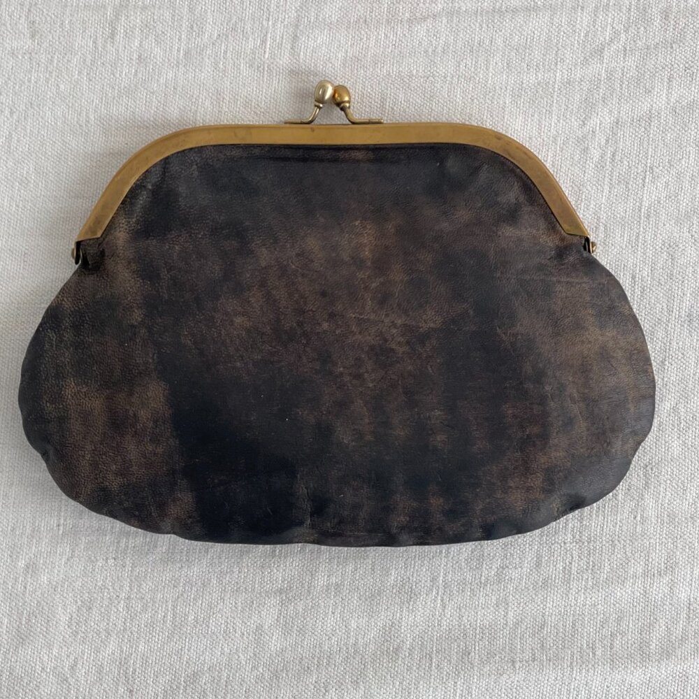 Matta Vintage Leather Clutch with Clasp - Brown/Black
